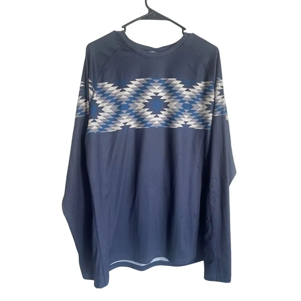 New Stoic Mens Blue Aztec Raglan Sleeve Crew Neck Long Sleeve T-Shirt Size XL